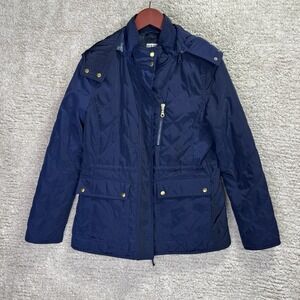 Old‎ Navy Jacket Womens Medium Navy Blue Quilted Puffer Removable Hood